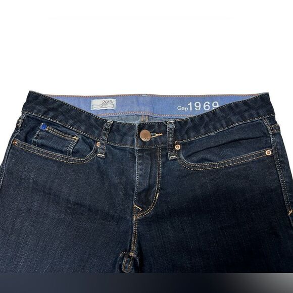 Gap Curvy Dark Wash Boot Cut Jeans Raw Hem Bootcut Pants Size 6 Dark Blue - Picture 3 of 9